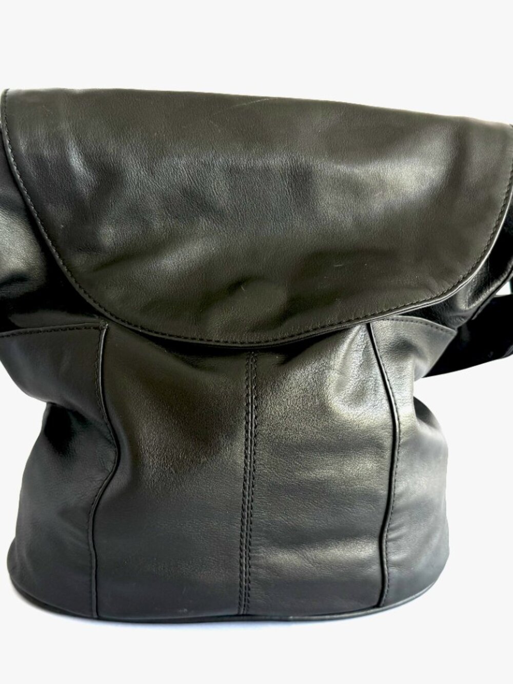 Latico Black Full Grain Leather Shoulder Bag Slouchy Hobo Yellow Lining